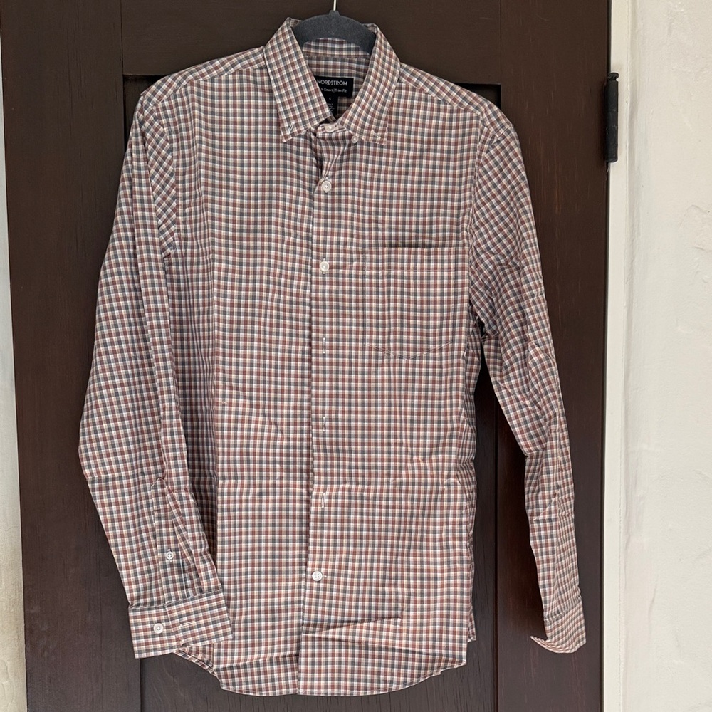 Nordstrom Men's Plaid Button-Down Shirt - Brown and White